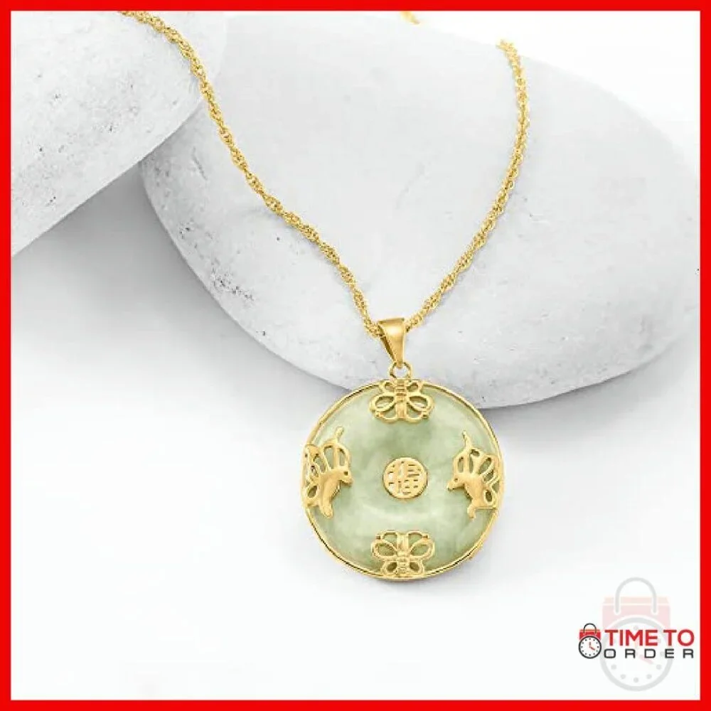 18kt Gold Over Sterling Jade Butterfly Pendant Necklace 18in Chain